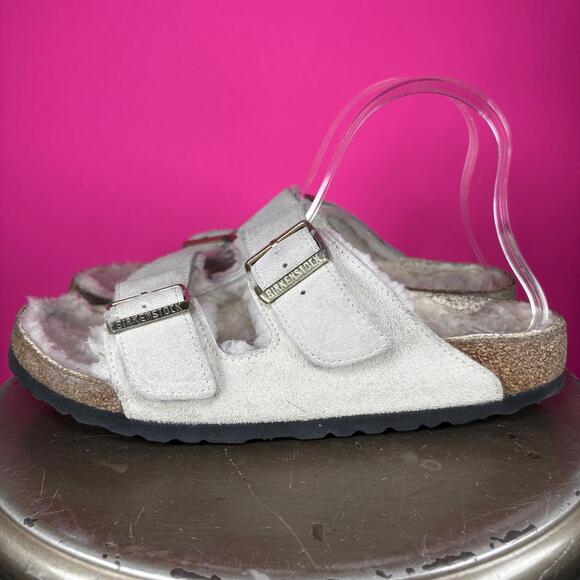 Birkenstock Arizona Shearling Antique White Suede Double Strap Sandal US 9 - Picture 4 of 9